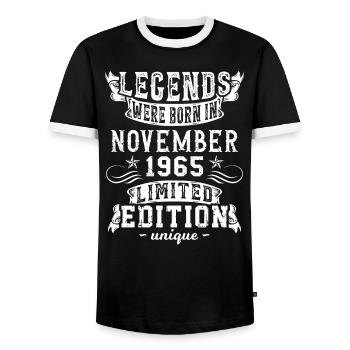 Birthday November 1965 year Limited Edition - Men's Ringer Shirt - black/white - Front - AI Model Female 172 light (172cm) & AI Model Male 178 light (178cm)