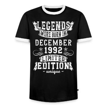 Birthday December 1992 year Limited Edition - Men's Ringer Shirt - black/white - Front - AI Model Female 172 light (172cm) & AI Model Male 178 light (178cm)
