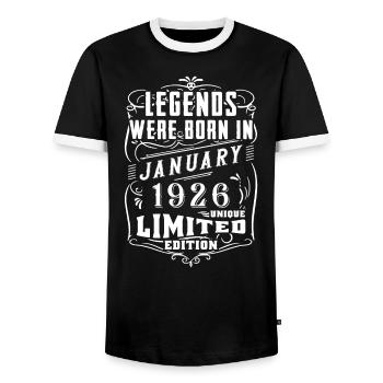 Birthday January 1926 Year Limited Edition - Men's Ringer Shirt - black/white - Front - AI Model Female 172 light (172cm) & AI Model Male 178 light (178cm)