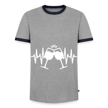 Wein Herzschlag Weinliebhaber - Männer Kontrast-T-Shirt - Grau/Navy  - Vorne - AI Model Female 172 light (172cm) & AI Model Male 178 light (178cm)
