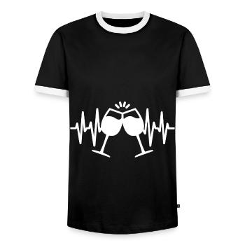 Wein Herzschlag Weinliebhaber - Männer Kontrast-T-Shirt - Schwarz/Weiß - Vorne - AI Model Female 172 light (172cm) & AI Model Male 178 light (178cm)