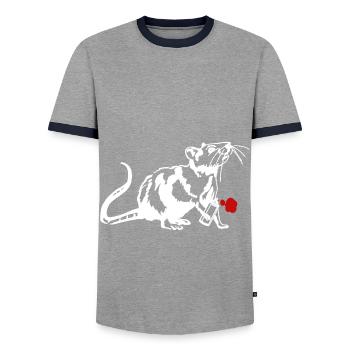 Street Art Rat with Graffiti Can - Men's Ringer Shirt - grey/navy  - Front - AI Model Female 172 light (172cm) & AI Model Male 178 light (178cm)