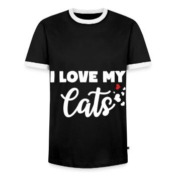 I LOVE MY CATS Cat Owner Love - Men's Ringer Shirt - black/white - Front - AI Model Female 172 light (172cm) & AI Model Male 178 light (178cm)