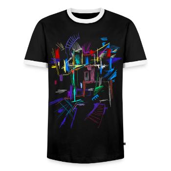 Architecture Pattern - Men's Ringer Shirt - black/white - Front - AI Model Female 172 light (172cm) & AI Model Male 178 light (178cm)