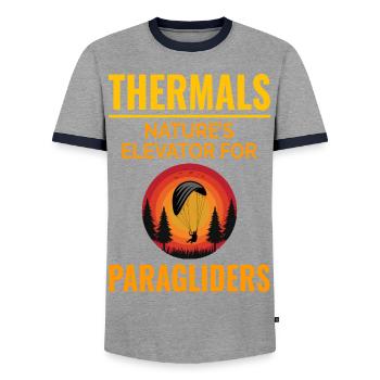 Paragliding Pilot Paraglider Adventures Thermals - Men's Ringer Shirt - grey/navy  - Front - AI Model Female 172 light (172cm) & AI Model Male 178 light (178cm)