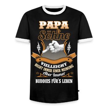 Papa & Söhne - Männer Kontrast-T-Shirt - Schwarz/Weiß - Vorne - AI Model Female 172 light (172cm) & AI Model Male 178 light (178cm)