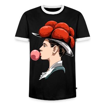 Bollenhut Kaugummi Schwarzwald für einen - Männer Kontrast-T-Shirt - Schwarz/Weiß - Vorne - AI Model Female 172 light (172cm) & AI Model Male 178 light (178cm)