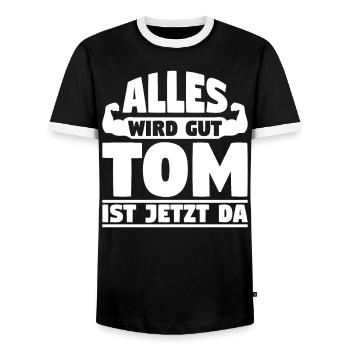 Alles wird gut Tom ist jetzt da - Männer Kontrast-T-Shirt - Schwarz/Weiß - Vorne - AI Model Female 172 light (172cm) & AI Model Male 178 light (178cm)