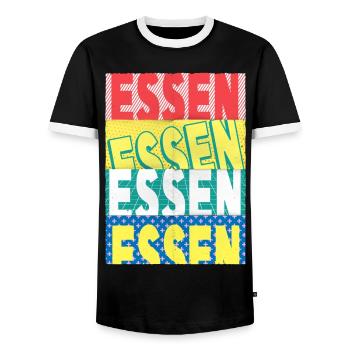 Essen Germany City Font Skyline Home - Men's Ringer Shirt - black/white - Front - AI Model Female 172 light (172cm) & AI Model Male 178 light (178cm)