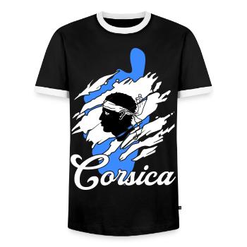 Île de Corse - T-shirt contrasté Homme - noir/blanc - Devant - AI Model Female 172 light (172cm) & AI Model Male 178 light (178cm)