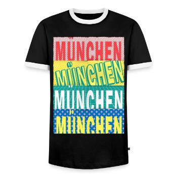 Munich Germany City Font Skyline - Men's Ringer Shirt - black/white - Front - AI Model Female 172 light (172cm) & AI Model Male 178 light (178cm)