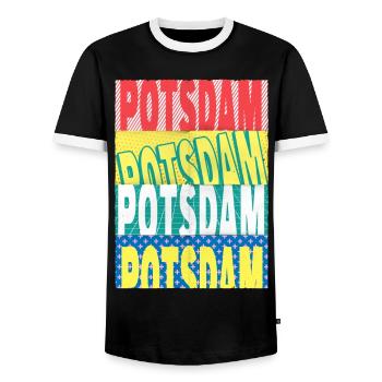 Potsdam Germany City Font Skyline - Men's Ringer Shirt - black/white - Front - AI Model Female 172 light (172cm) & AI Model Male 178 light (178cm)