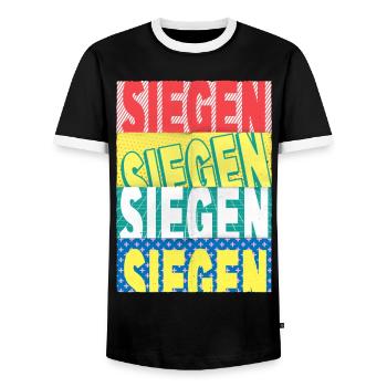 Siegen Germany City Font Skyline - Men's Ringer Shirt - black/white - Front - AI Model Female 172 light (172cm) & AI Model Male 178 light (178cm)