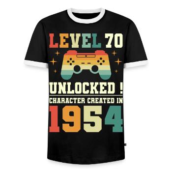 Level 70 Birthday Gamer 70 Years - Men's Ringer Shirt - black/white - Front - AI Model Female 172 light (172cm) & AI Model Male 178 light (178cm)
