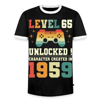 Level 65 Geburtstagsspieler 65 Jahre - Männer Kontrast-T-Shirt - Schwarz/Weiß - Vorne - AI Model Female 172 light (172cm) & AI Model Male 178 light (178cm)