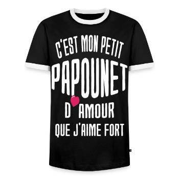 C'est mon petit papounet d'amour que j'aime fort - T-shirt contrasté Homme - noir/blanc - Devant - AI Model Female 172 light (172cm) & AI Model Male 178 light (178cm)
