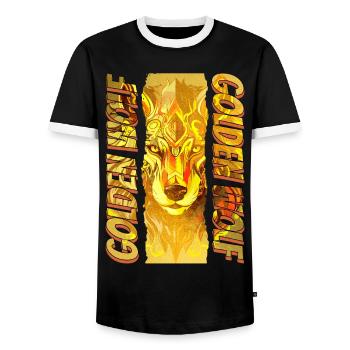 Loup loup tête de loup or mystique Nature nature sauvage Art - T-shirt contrasté Homme - noir/blanc - Devant - AI Model Female 172 light (172cm) & AI Model Male 178 light (178cm)