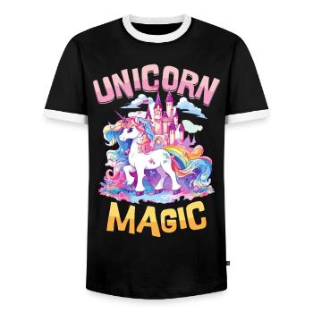 Einhorn Magie Regenbogen Schloss Bunt Fantasie - Männer Kontrast-T-Shirt - Schwarz/Weiß - Vorne - AI Model Female 172 light (172cm) & AI Model Male 178 light (178cm)