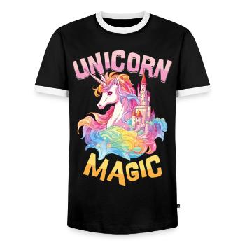 Einhorn Magie Regenbogen Schloss Bunt Fantasie - Männer Kontrast-T-Shirt - Schwarz/Weiß - Vorne - AI Model Female 172 light (172cm) & AI Model Male 178 light (178cm)