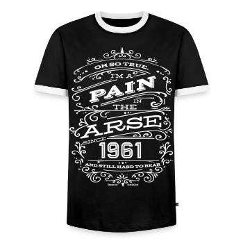 Hillarious Funny Birthday Shirt 1961 White Edition - Men's Ringer Shirt - black/white - Front - AI Model Female 172 light (172cm) & AI Model Male 178 light (178cm)
