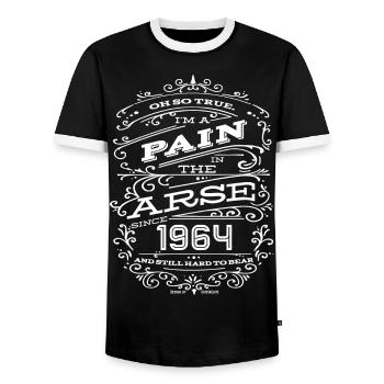 Hillarious Funny Birthday Shirt 1964 White Edition - Men's Ringer Shirt - black/white - Front - AI Model Female 172 light (172cm) & AI Model Male 178 light (178cm)