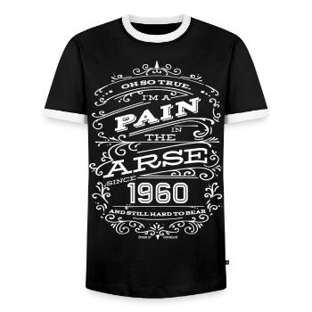 Lustiges Geburtstagsshirt 1960 Weiße Edition - Männer Kontrast-T-Shirt - Schwarz/Weiß - Vorne - AI Model Female 172 light (172cm) & AI Model Male 178 light (178cm)