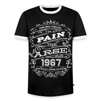 Hillarious Funny Birthday Shirt 1967 White Edition - Men's Ringer Shirt - black/white - Front - AI Model Female 172 light (172cm) & AI Model Male 178 light (178cm)