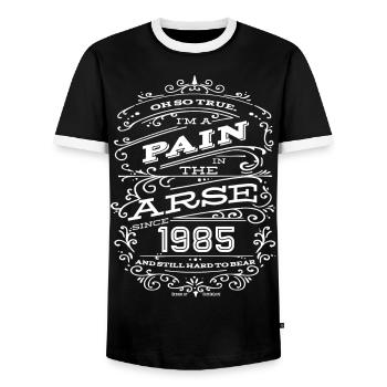 Hillarious Funny Birthday Shirt 1985 White Edition - Men's Ringer Shirt - black/white - Front - AI Model Female 172 light (172cm) & AI Model Male 178 light (178cm)