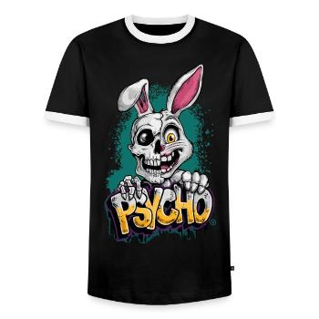 Psycho Hase - Totenkopf, Skull, Bunny - Männer Kontrast-T-Shirt - Schwarz/Weiß - Vorne - AI Model Female 172 light (172cm) & AI Model Male 178 light (178cm)