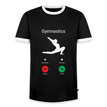 Gymnastik ruft! - Männer Kontrast-T-Shirt - Schwarz/Weiß - Vorne - AI Model Female 172 light (172cm) & AI Model Male 178 light (178cm)