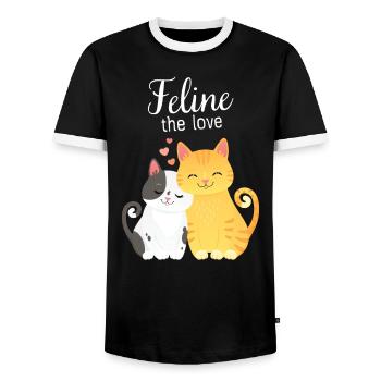 Feline The Love - Valentines Cat Couple - Männer Kontrast-T-Shirt - Schwarz/Weiß - Vorne - AI Model Female 172 light (172cm) & AI Model Male 178 light (178cm)