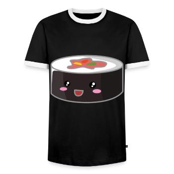 Sushi Roll / Reis / Japan - Männer Kontrast-T-Shirt - Schwarz/Weiß - Vorne - AI Model Female 172 light (172cm) & AI Model Male 178 light (178cm)