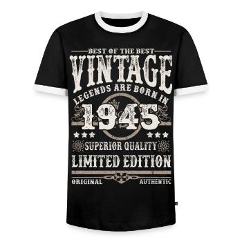 Legends are born in 1945 - Men's Ringer Shirt - black/white - Front - AI Model Female 172 light (172cm) & AI Model Male 178 light (178cm)