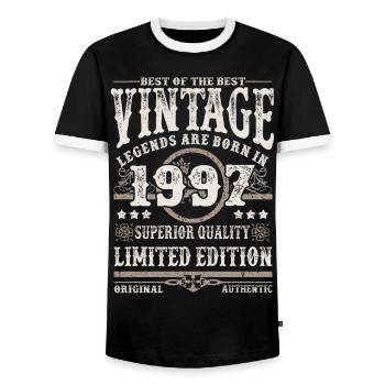 Legenden werden 1997 geboren - Männer Kontrast-T-Shirt - Schwarz/Weiß - Vorne - AI Model Female 172 light (172cm) & AI Model Male 178 light (178cm)