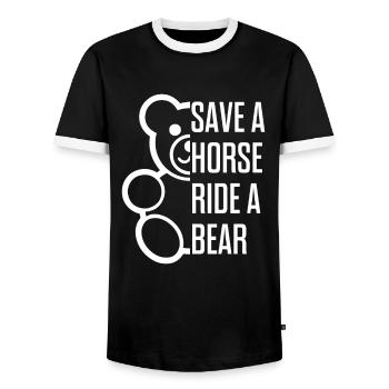 save a horse ride a bear - funny gay shirt - LGBT - T-shirt contrasté Homme - noir/blanc - Devant - AI Model Female 172 light (172cm) & AI Model Male 178 light (178cm)