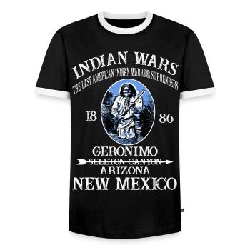 INDIAN WARS - Men's Ringer Shirt - black/white - Front - AI Model Female 172 light (172cm) & AI Model Male 178 light (178cm)