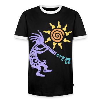 Native American Kokopelli Musican With Flute 1 - Men's Ringer Shirt - black/white - Front - AI Model Female 172 light (172cm) & AI Model Male 178 light (178cm)