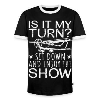 Enjoy The Show Airplane Lover RC Plane - Männer Kontrast-T-Shirt - Schwarz/Weiß - Vorne - AI Model Female 172 light (172cm) & AI Model Male 178 light (178cm)