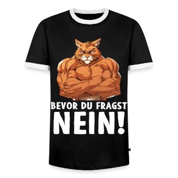 Cat Kitty Before you ask No Sports - Men's Ringer Shirt - black/white - Front - AI Model Female 172 light (172cm) & AI Model Male 178 light (178cm)