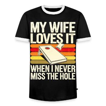 Humour Homme Joueur De Cornhole - T-shirt contrasté Homme - noir/blanc - Devant - AI Model Female 172 light (172cm) & AI Model Male 178 light (178cm)