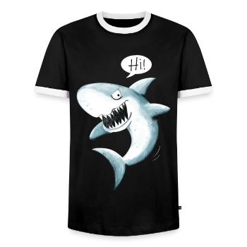 Cooler Hi Hai I Haifisch Cartoon - Männer Kontrast-T-Shirt - Schwarz/Weiß - Vorne - AI Model Female 172 light (172cm) & AI Model Male 178 light (178cm)