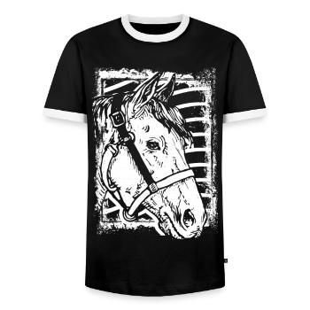 Équitation - Cavalier - Cheval - Tête de cheval - T-shirt contrasté Homme - noir/blanc - Devant - AI Model Female 172 light (172cm) & AI Model Male 178 light (178cm)