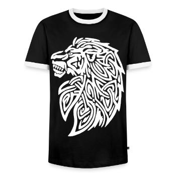 Lion tribal - T-shirt contrasté Homme - noir/blanc - Devant - AI Model Female 172 light (172cm) & AI Model Male 178 light (178cm)