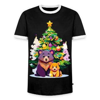17 Mama Bear Baby Child Bear Christmas Tree Family - Men's Ringer Shirt - black/white - Front - AI Model Female 172 light (172cm) & AI Model Male 178 light (178cm)