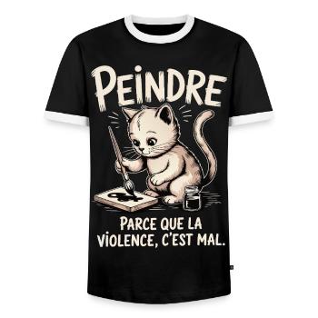 Peindre parce que la violence c'est mal - T-shirt contrasté Homme - noir/blanc - Devant - AI Model Female 172 light (172cm) & AI Model Male 178 light (178cm)