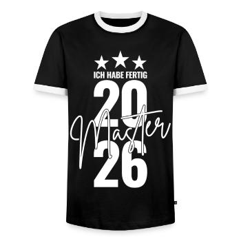 Master 2026 I have finished - Men's Ringer Shirt - black/white - Front - AI Model Female 172 light (172cm) & AI Model Male 178 light (178cm)