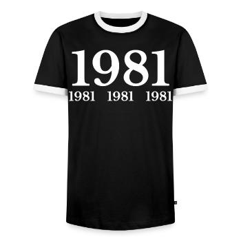 1981 - Men's Ringer Shirt - black/white - Front - AI Model Female 172 light (172cm) & AI Model Male 178 light (178cm)