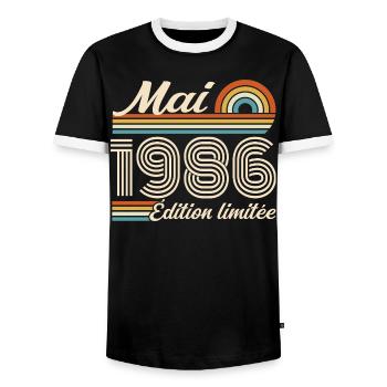 Mai 1986 - T-shirt contrasté Homme - noir/blanc - Devant - AI Model Female 172 light (172cm) & AI Model Male 178 light (178cm)