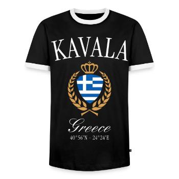 Couronne des armoiries de Kavala Grèce – Souvenir de voyage - T-shirt contrasté Homme - noir/blanc - Devant - AI Model Female 172 light (172cm) & AI Model Male 178 light (178cm)