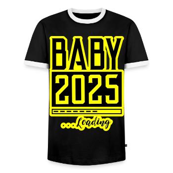 Baby 2025 Loading Babyshower - Men's Ringer Shirt - black/white - Front - AI Model Female 172 light (172cm) & AI Model Male 178 light (178cm)